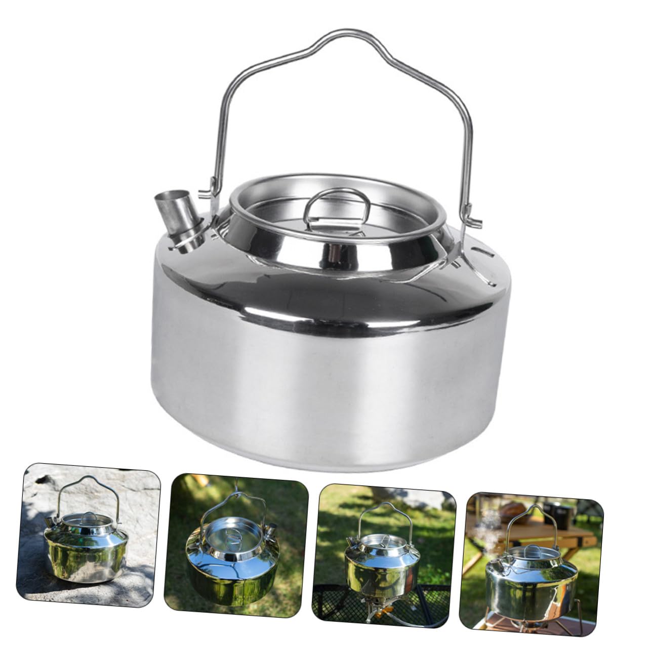 Tetera Portátil de Acero Inoxidable para Exteriores, Hervidor de Agua Multifunción, Ergonómico y Resistente, Adecuado para Camping, Senderismo y Cocina al Aire Libre