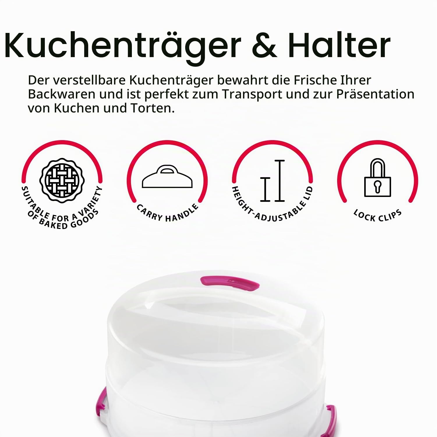 Metaltex Tortenbehälter höhenverstellbar, Polypropylene, weiß/transparent, ⌀ 30 cm, einstellbare Höhe von 8 und 15 cm