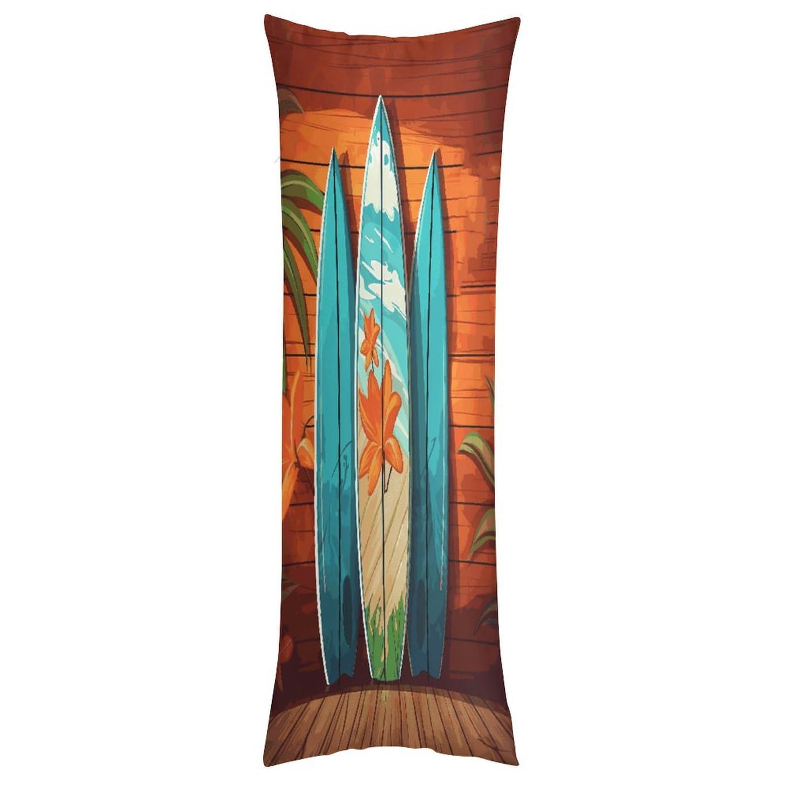 LDGSUPH Surfboard on Wooden Pillow Cases Soft Pillowcase with Invisible Zipper Wrinkle Resistant Pillow Covers Breathable Removable Pillow Protector for Bed Sofa Car 20"x54"