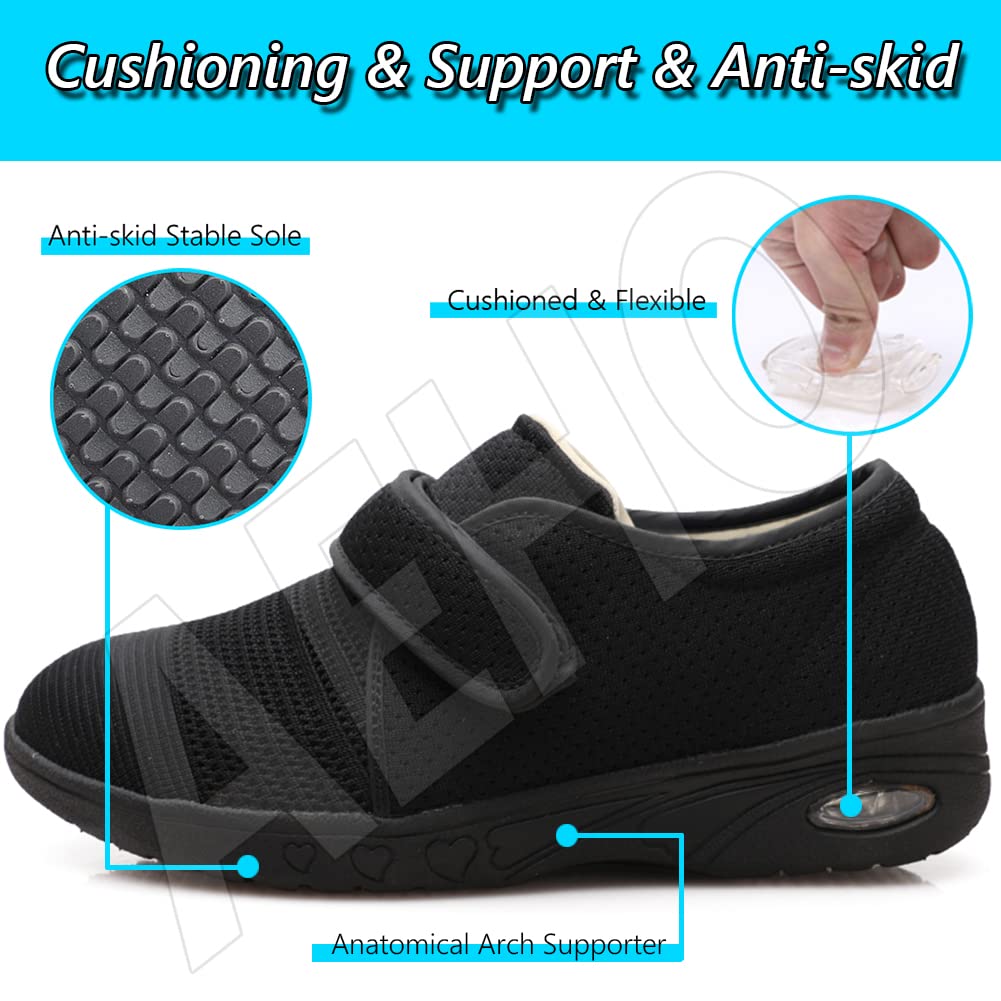 AEHO Scarpe per Artrite Anziani Sandali per diabetici da Donna Pantofole Larghe per Piedi gonfi, Scarpe per Anziani Scarpe Ortopediche Traspiranti Regolabili,Blacka,40 EU