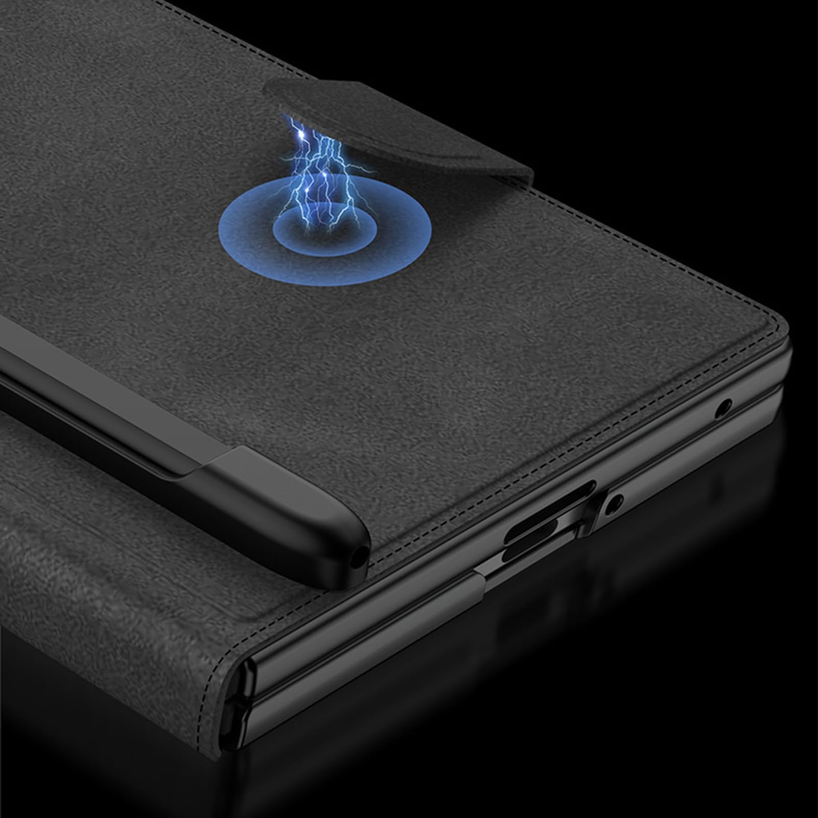 Custodia Flip for Samsung Galaxy Z Fold 8, protezione for lo schermo, custodia da lavoro, slot for schede, in pelle, con custodia portapenne(Black)