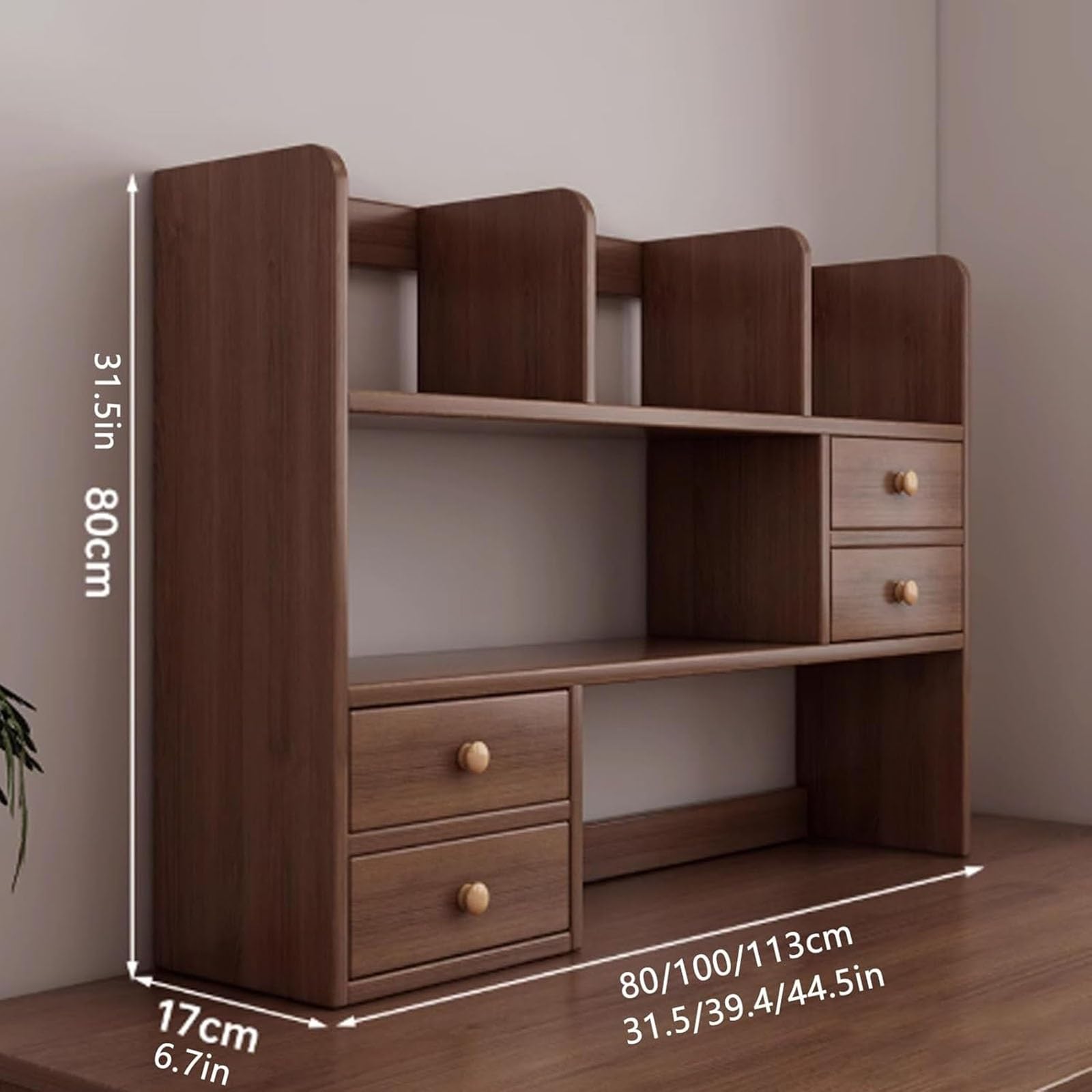 Organizador de Escritorio, estantería multifuncional de madera de dos niveles para el hogar, la residencia de estudiantes y material de oficina; estantería de sobremesa que ahorra espacio(100x17x48cm)