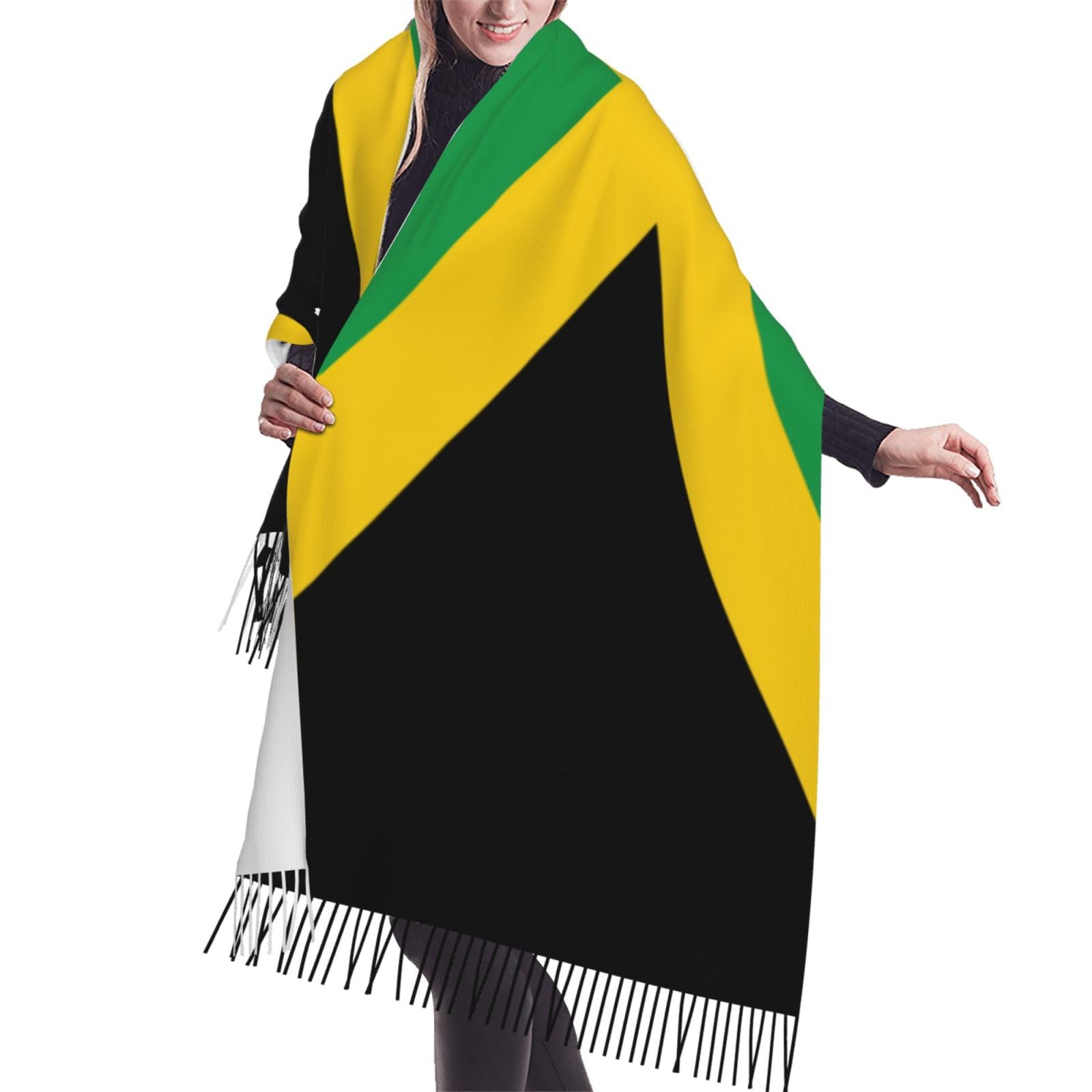 Duwaa Women's Black Flag Of Jamaica Print Pashmina Scarf Shawl Cashmere Wrap Stole Large Soft Pashminas Shawl Winter Scarf