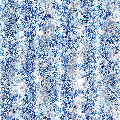 Image of 8 Feet Polyester Floral Light Filtering Long Door Curtains for Living Room, Bedroom & Hall, Eyelet Top, Aqua Printed and Solid Plain Curtain Set of 4