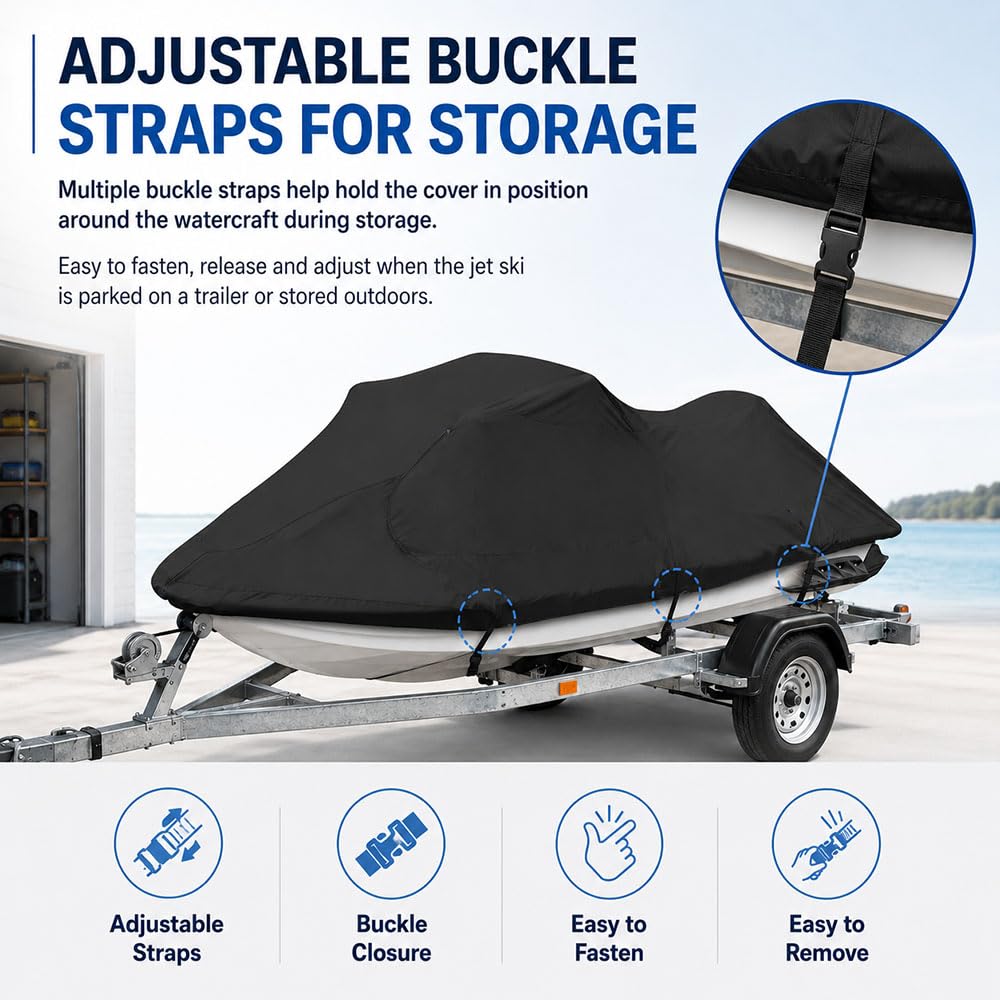Funda para Moto Acuática, Cubierta para PWC para Sea-Doo GTX 155 | Tela Oxford 600D, cubierta superior para remolque y exterior, correas ajustables con hebilla