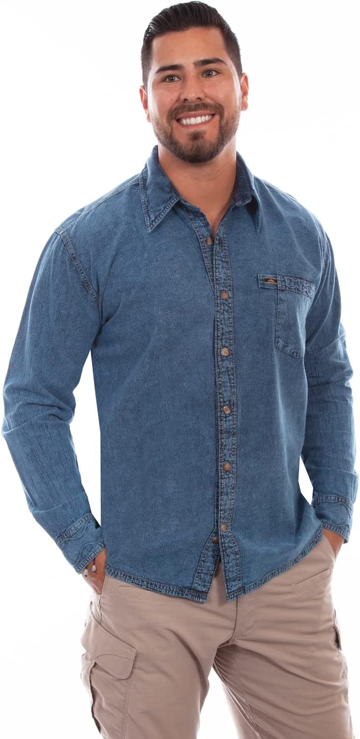 Scully Men's Blue 100% Cotton Point Collar Long Sleeve Shirt 5XL
