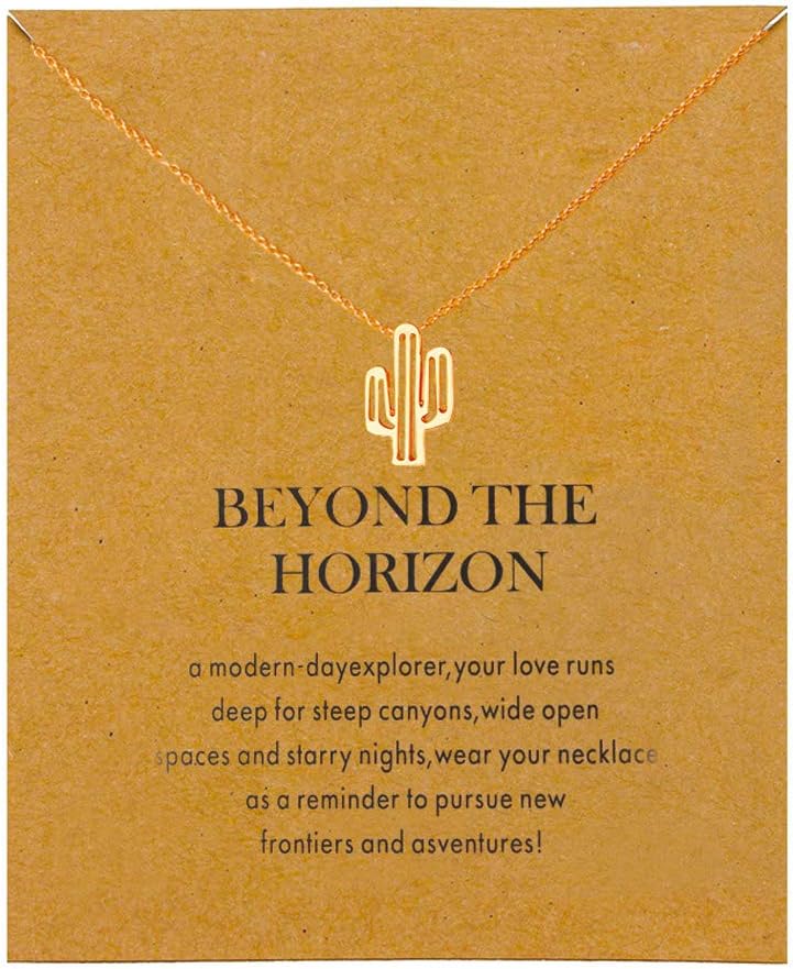 Tree Mountain Necklace Friendship Sister Elephant Good Luck Pendant Necklace with Meaning Card (Cactus-Gold)