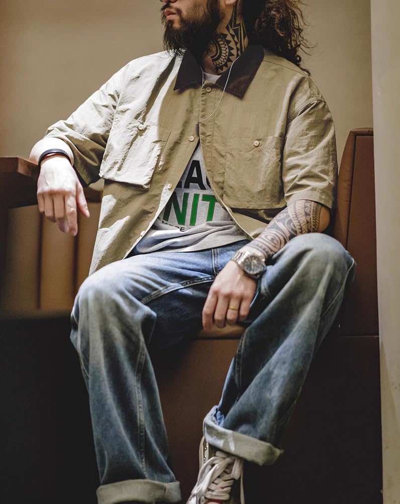 Camicie da pesca da uomo Button Down Manica corta Asciugatura rapida Raffreddamento Escursionismo Camicia leggera da viaggio