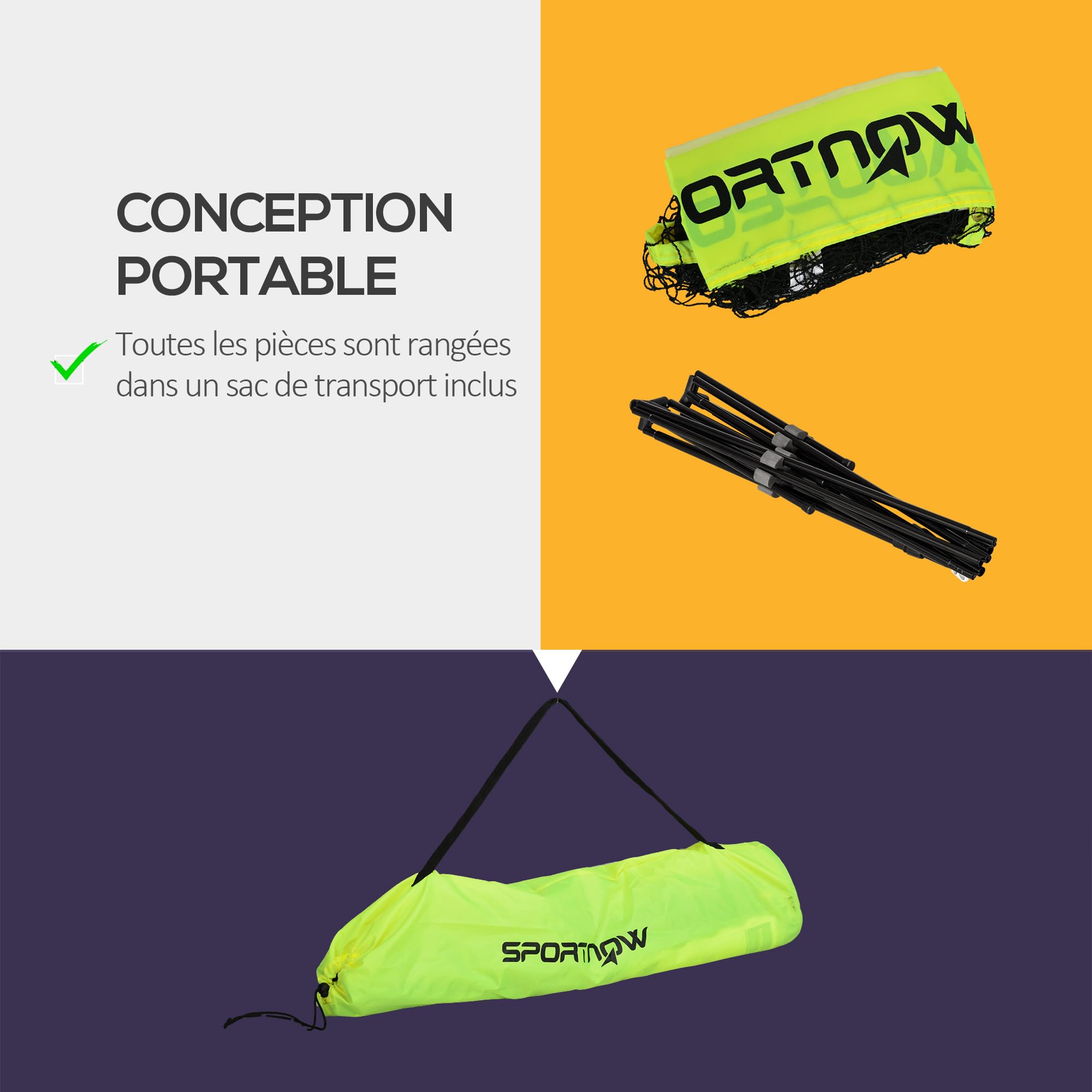 SPORTNOW Filet de Badminton, Filet Portable pour Volley-Ball, Pickleball et Tennis, Hauteur Ajustable de 107 à 155 cm, avec Sac de Transport, Cadre métallique