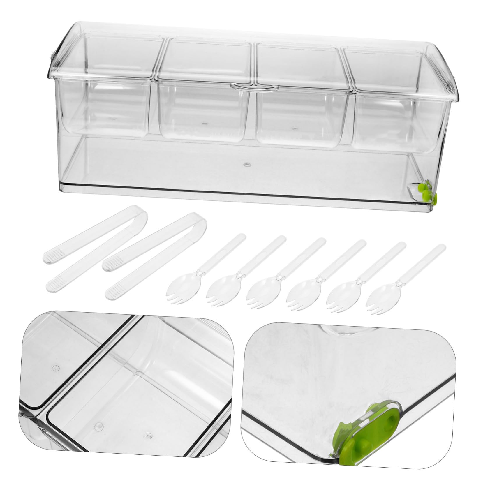 Toddmomy Caja Organizadora de Alimentos Multiusos con Tapa Hermética Compartimentos Clips y Cucharas para Refrigerador y Cocina y Facilita Almacenamiento