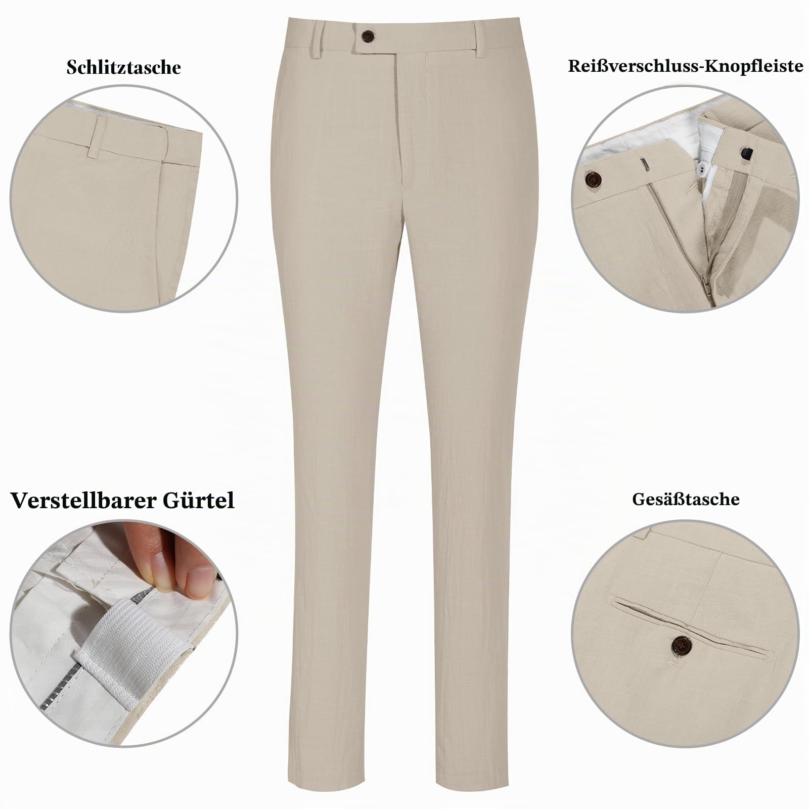 Linen Men Suit Set Casual Tuxedo 2 Piece Regular Fit Blazer One Button Solid Jacket and Pants for Prom Wedding Party