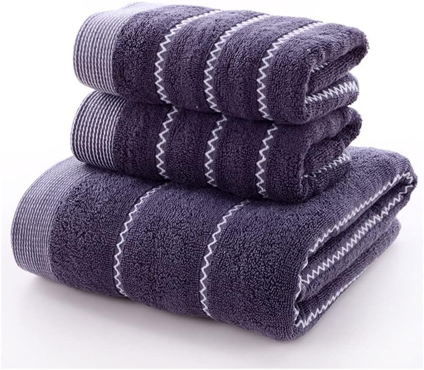 Quick Dry 3 Piece Cotton Towel Set 1 Bath Towel 2 Hand Towels for Women Adults Solid Color Big Towel Bathroom(Black)