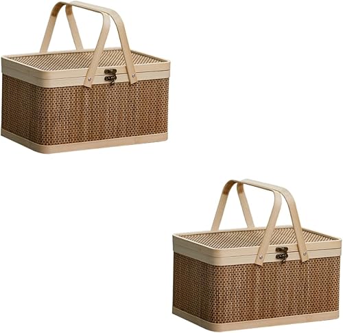 Yardwe Cesta de bambú para picnic, cesta de frutas, cesta de almacenamiento decorativa, cesta de almacenamiento blanca, cesta de capucha, cesta