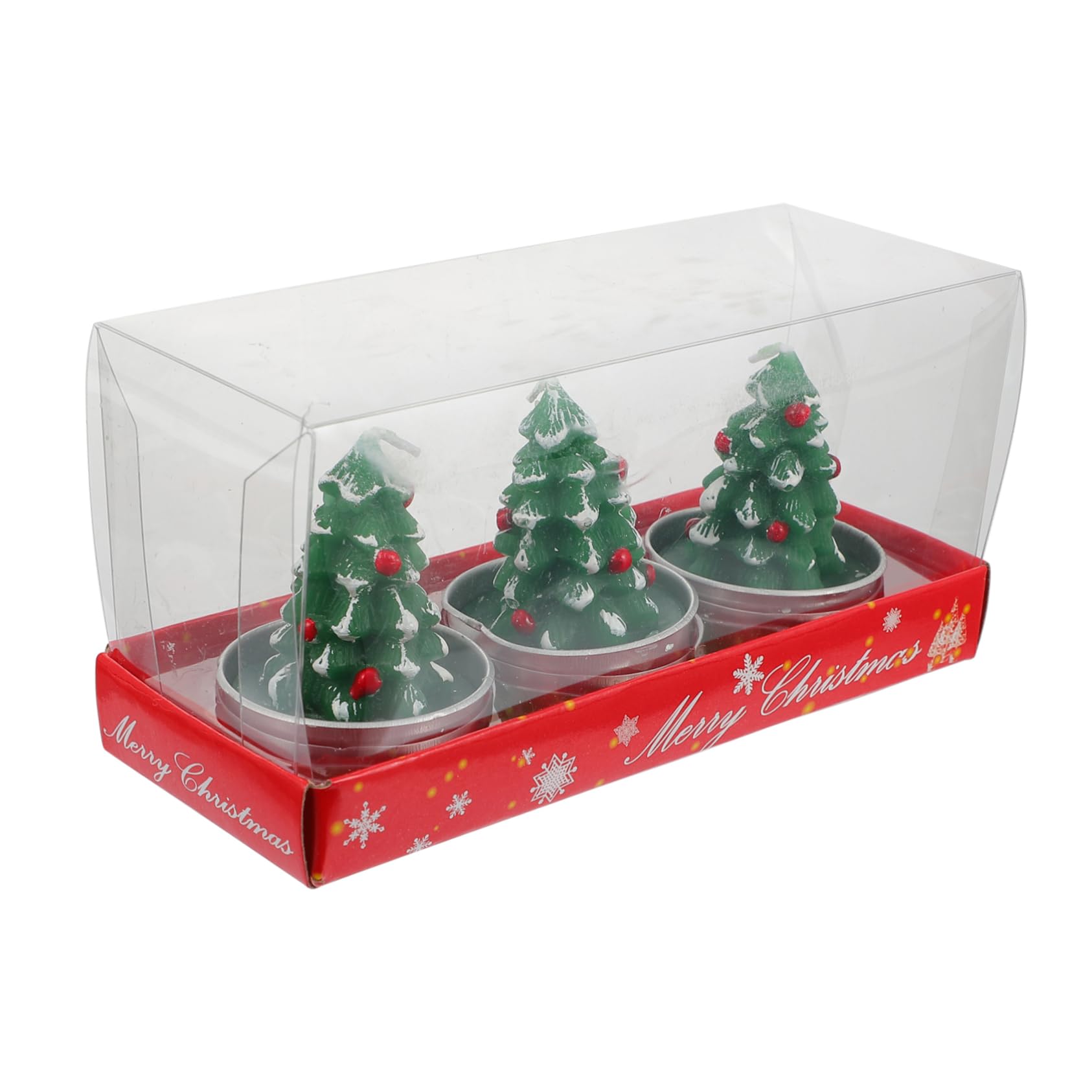 GRIRIW 3pcs Christmas Candles Decor Paraffin Tree-Shaped Lighted Decorations for Holiday Home Party