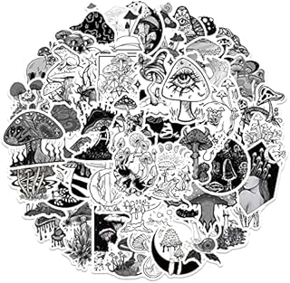 50PCS Stickers for Black and White Mushroom,Mushroom Stickers,Teens Boys and Girls Sticker Pack Vinyl Skateboard Guitar Door Laptop Luggage Car BikeWater bottle Birthday Party Supplies Stickers