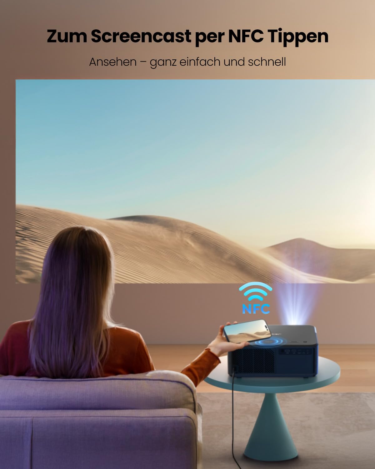 Beamer 4K mit Android TV 11.0, Sound by JBL, Dolby Audio, NFC, Autofokus, Auto Trapezkorrektur, WiFi6, Bluetooth, YABER K2s 1080P Full HD Beamer Heimkino Outdoor 300" Display Video Projektor