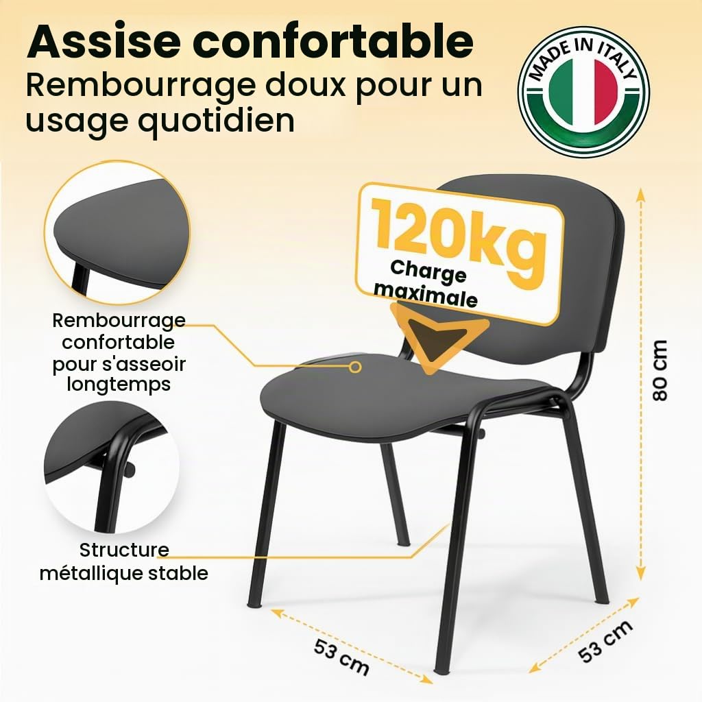 Topsit Lot de 8 Chaises Visiteur ISO Chaises de conférence empilables et Confortables avec Assise et Dossier rembourrés