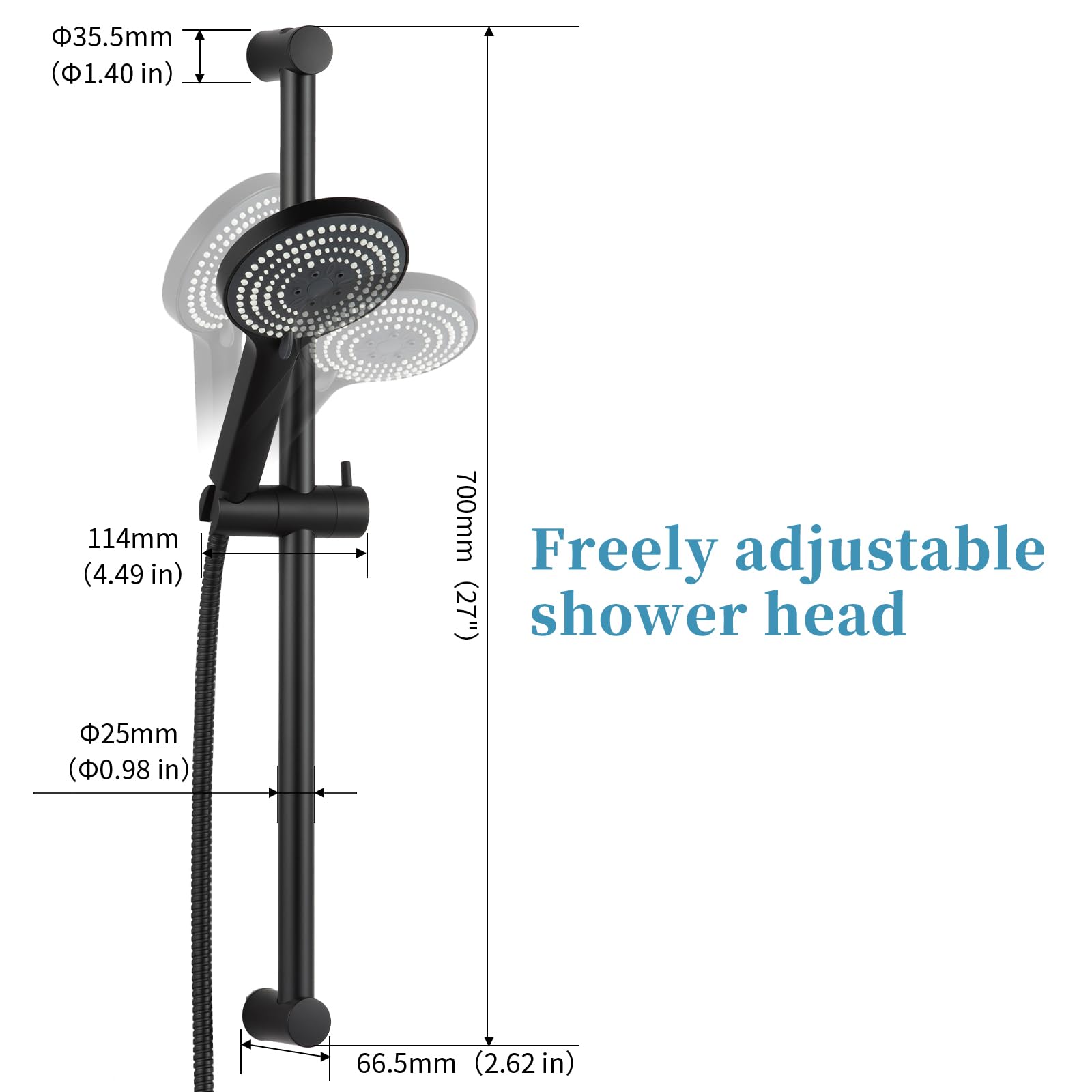 OFFO Shower Slide Bar with 6 Modes Shower Head Set - Image 2