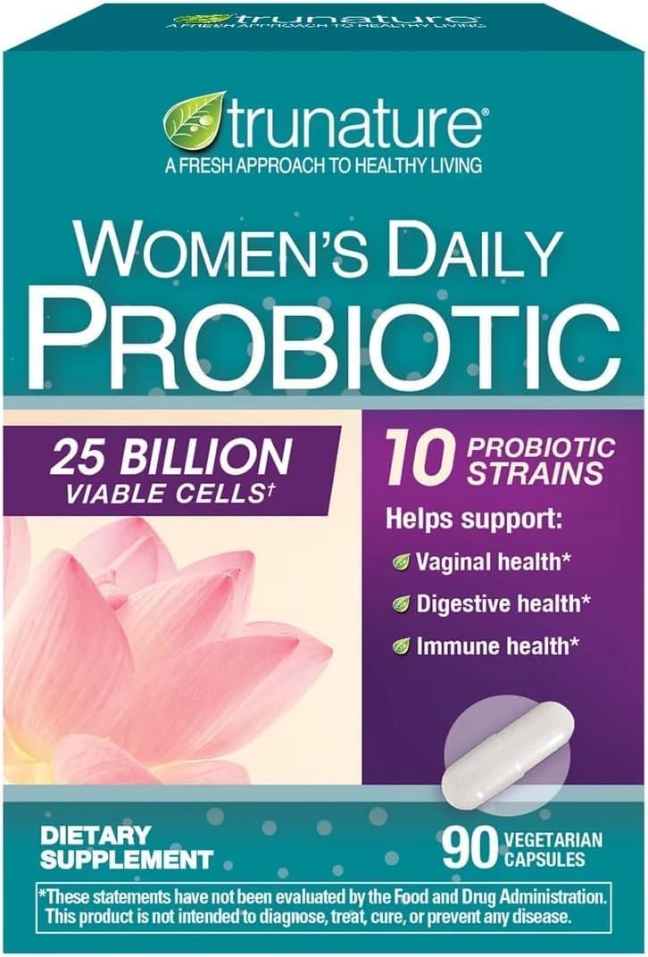 Trues N’ Nature Women’s Daily PROBIOTIC 90 Capsules, 25 Billion Cells Vegetarian Probiotics for Digestive Health 90 Count, 90 Day Supply