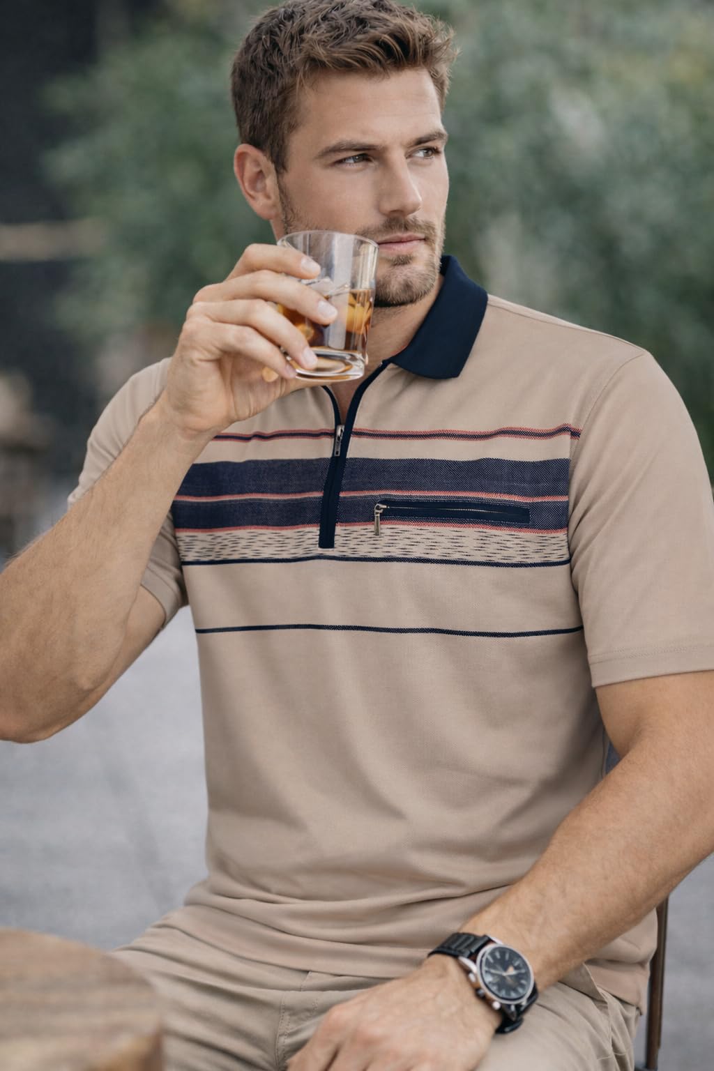 Soltice Poloshirts Herren Kurzarm, Gestreifte Polohemden mit Brusttasche, Blousonshirts aus Baumwoll-Mix (M bis 3XL)
