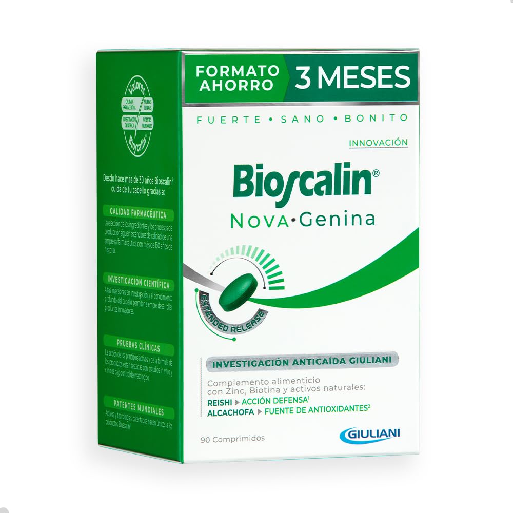 Bioscalin - NOVA·Genina 90 Comprimidos - Tratamiento para Fuerza, Volumen y Brillo Capilar - Con Zinc, Biotina y Tecnología de Liberación Gradual - Suministro para 3 Meses Completos