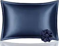 Fronha DISANGNI 100% seda de amoreira, para cabelo e pele, tipo envelope, seda real de um lado [azul, Queen (50 x 75 cm)]