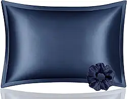 Fronha DISANGNI 100% seda de amoreira, para cabelo e pele, tipo envelope, seda real de um lado [azul, Queen (50 x 75 cm)]