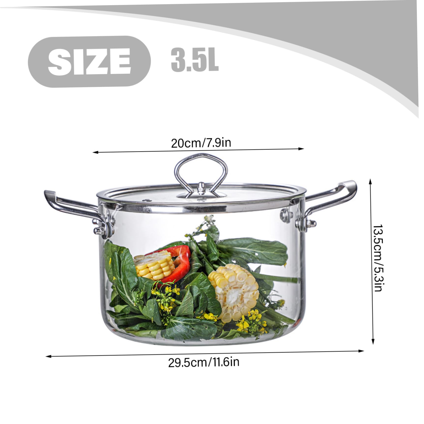 Pentola in vetro per fornelli Pentola in vetro trasparente da 3, 5 litri con coperchio e doppie orecchie resistente al calore per pasta, zuppe, latte, alimenti per bambini Pentole trasparenti per cu