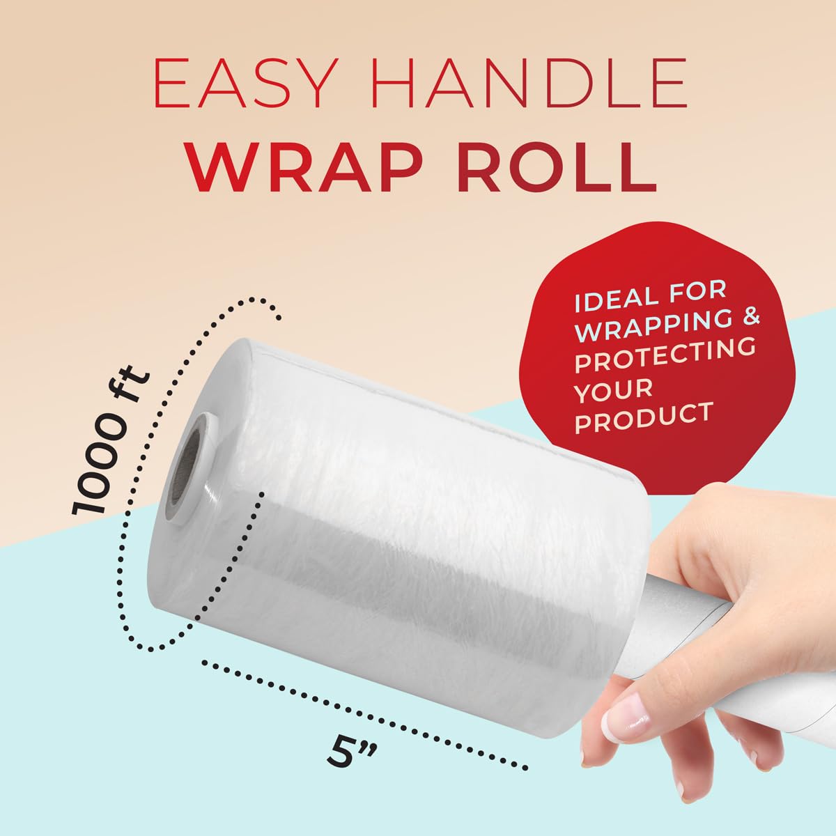 12 Rolls Heavy-Duty Stretch Wrap Film – 3” X 1000FT, 80 Gauge – Includes Handle For Easy Wrapping
