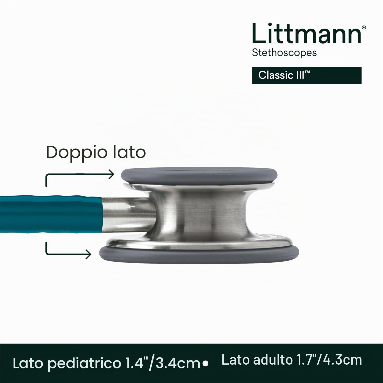 3M Littmann Stetoscopio per il monitoraggio Classic III, tubo auricolare blu Caraibi, 69 cm, 5623