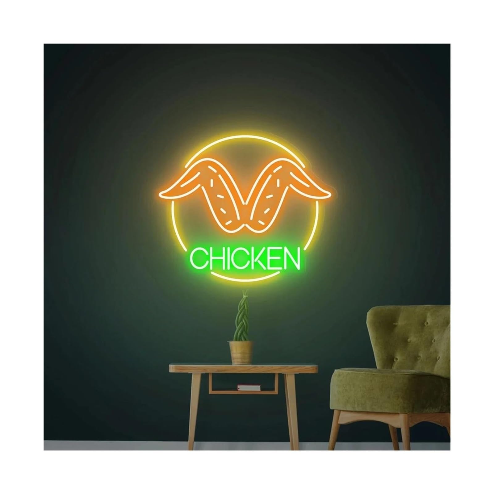 Insegna al Neon Ali Di Pollo Fritte, Insegna Al Neon, Lampade A Per Modelli Di Cibo, Decorazioni Per Feste Di Famiglia, Ristorante, Cucina,45x39cm(E)
