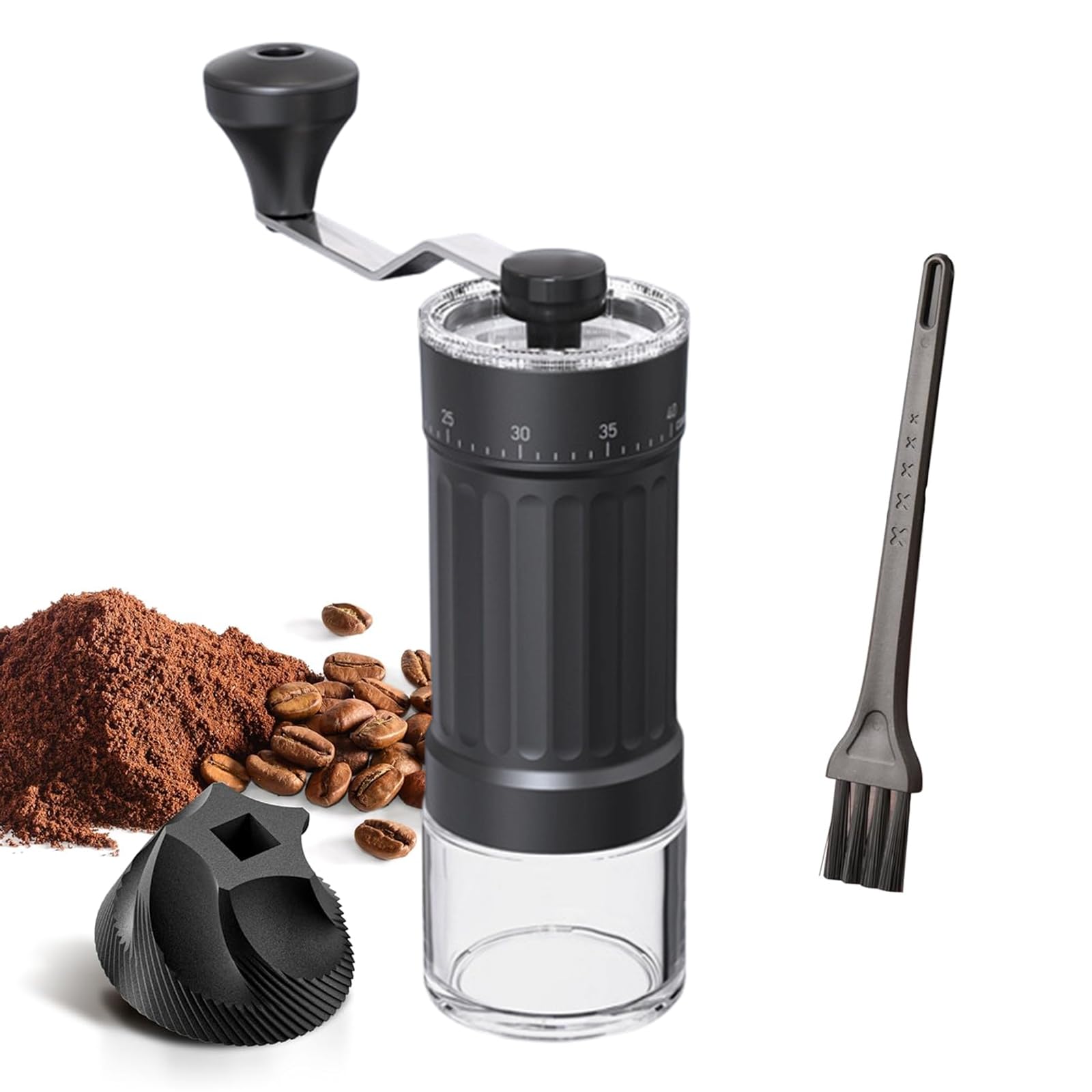 Molinillo de Café Manual con 40 Ajustes Externos y Muela Cónica de Cerámica, Molinillo de Café Manual Portátil con Molienda Ajustable y Recipiente de Vidrio, para Espresso, Oficina