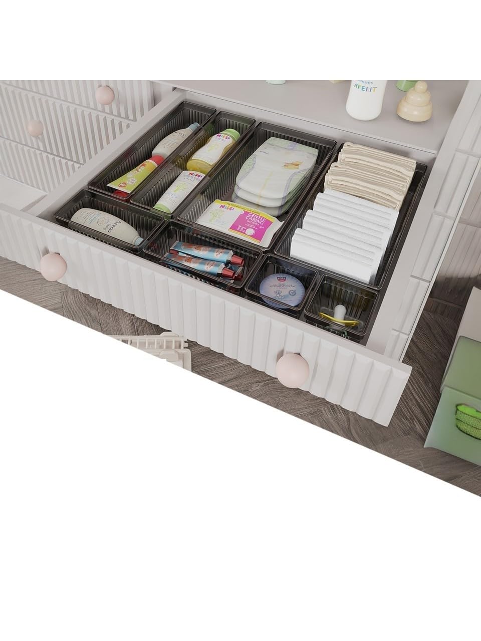 8 Parça Bebek Çekmece Düzenleyici - Bebek Organizer - Bebek Bakım Organizer - Antrasit