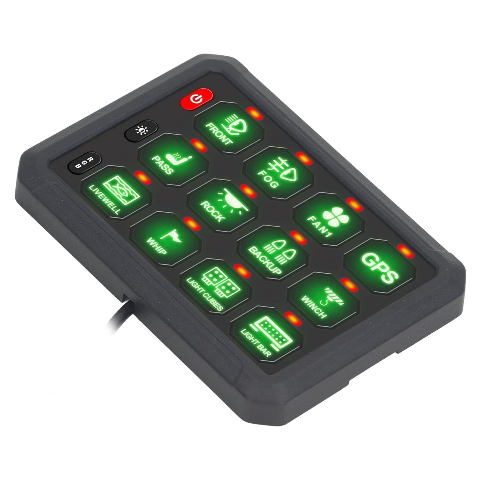 Dioche Sterowanie aplikacją w Pojeździe Panel Przełączników 12-kanałowych ze Sterowaniem RGB i łącznością z aplikacją dla Pojazdów, Systemy 12 V–24 V, Wyłącznik Automatyczny 100 A