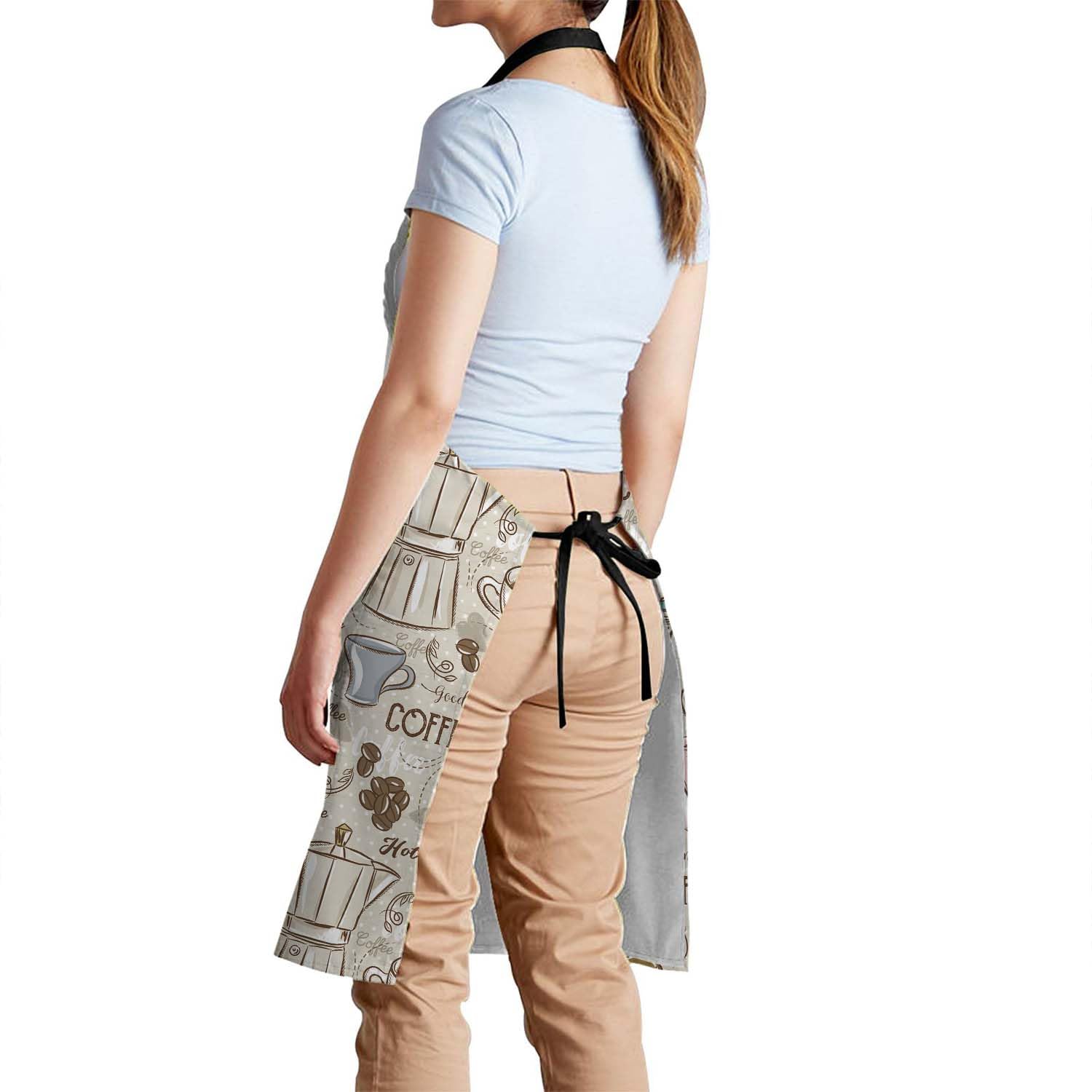 Smooffly Coffee Set Patterns Apron Adjustable Bib Chef Aprons Cooking Apron Unisex Women Men Aprons Perfect for Home Kitchen Baking - Image 3