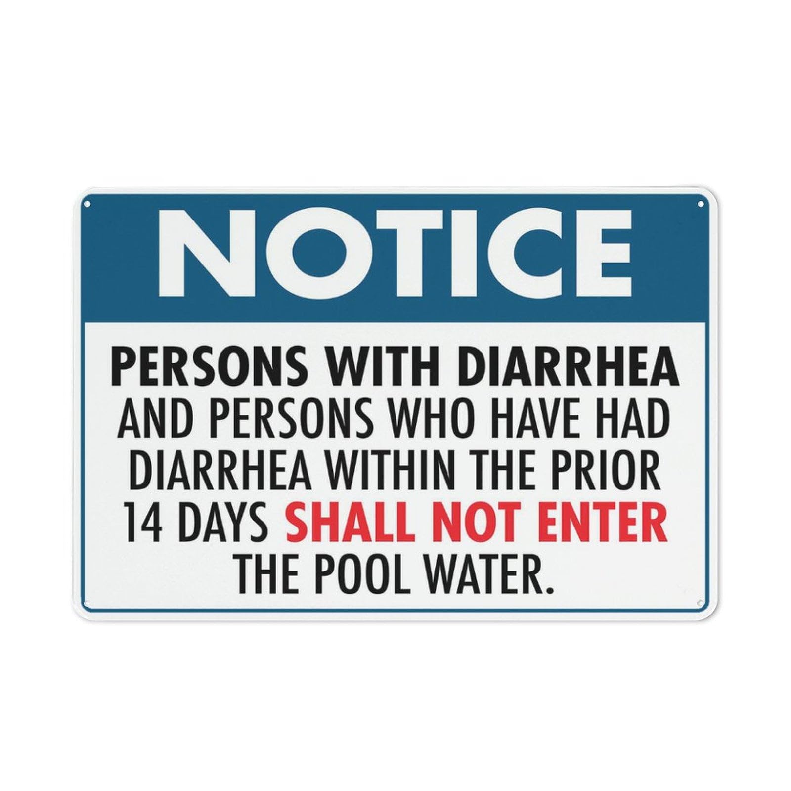 Peiyeety A08 Notice Persons With Diarrhea - Shallenter The Pool Water Sign Outdoor, Uv Printed Rust Free Aluminum 12 X 8 In,Yard Sign For Home, Business, Driveway Alert