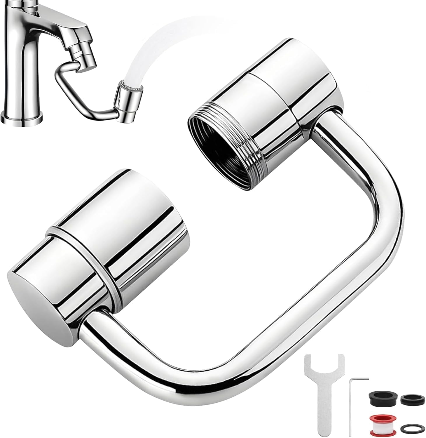 Estensione per Rubinetto, Estensione per Aeratore per Rubinetto Girevole a 1080 Gradi, Aaccessorio per Aeratore per Rubinetto, Estensione Multifunzionale per Rubinetto, per Bagno e Cucina