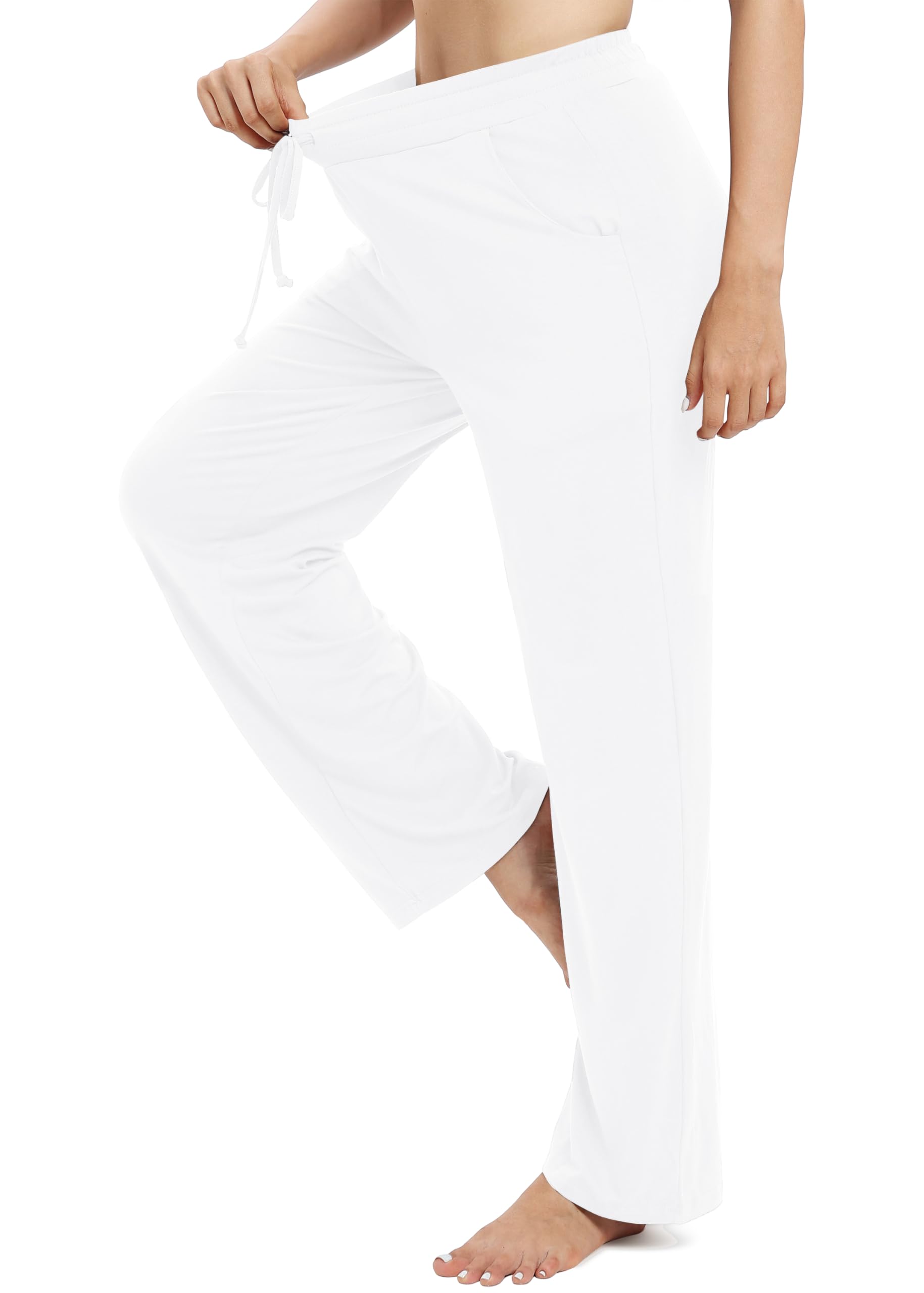 EXCHIC Femmes Casual élasticité Jambes Droites Pantalons avec Cordon élastique Taille Yoga Pantalons avec Poches