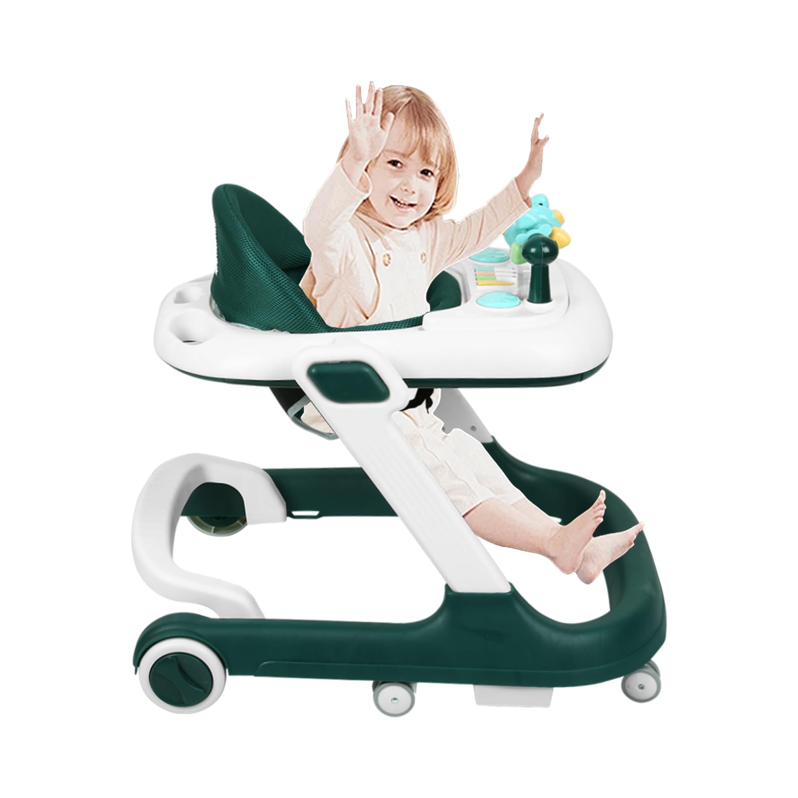 Girarrosto 2 in 1 con vassoio per attività musicali rimovibile, girello per bambini facilmente pieghevole, da 6 a 18 mesi, fino a 12 kg (2 in 1, 53 x 68 x 50 cm, verde scuro)
