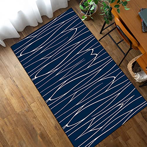 Tapis de couloir moderne bleu 120 x 600 cm aux lignes blanches - 3