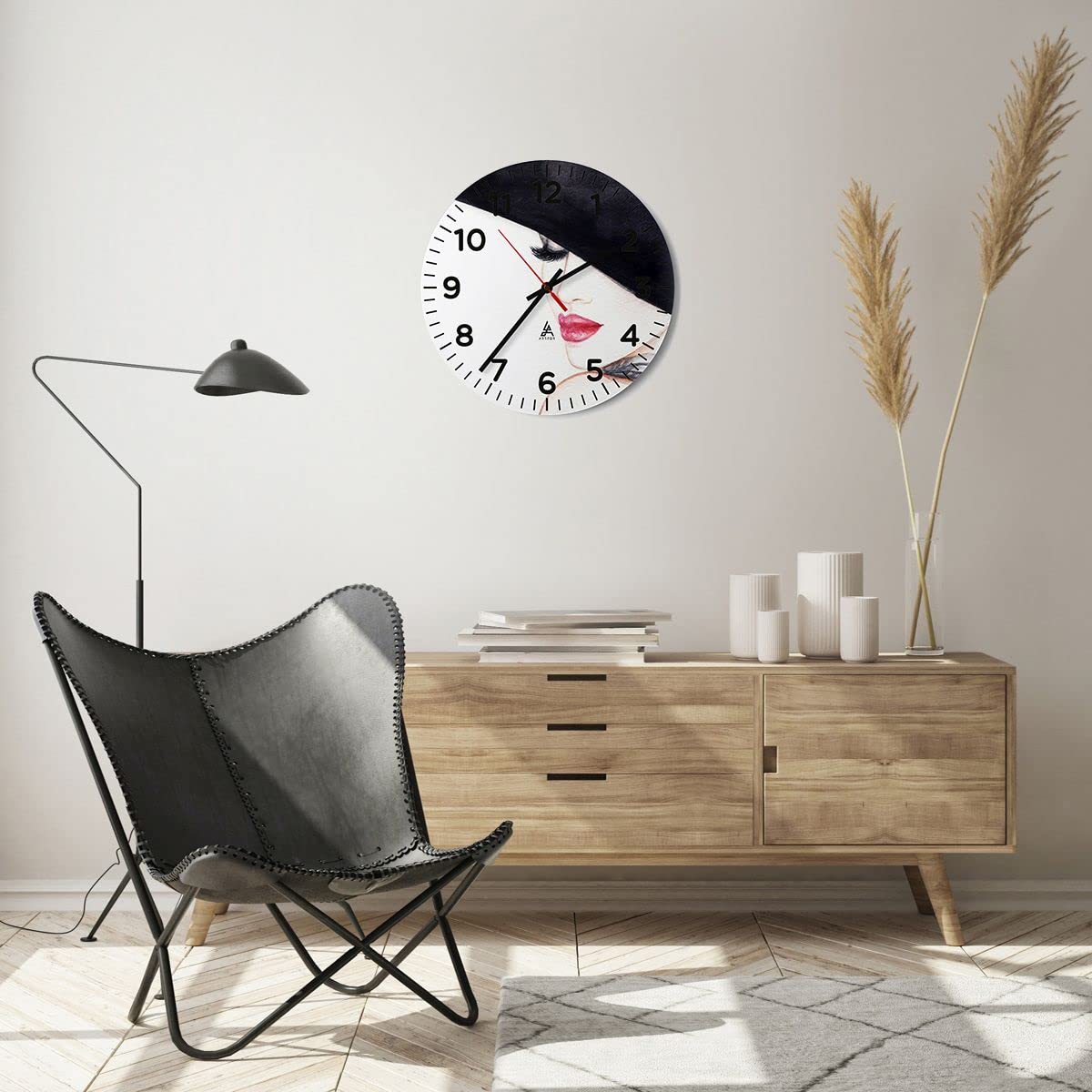 Orologio da Parete in Vetro Viso signora fantasia grafica 40x40cm Piccolo Moderno Orologio da Muro Per Casa Cucina Soggiorno Silenzioso Wall Clock Decorazione Orologio da Appendere - C3AR40x40-3175
