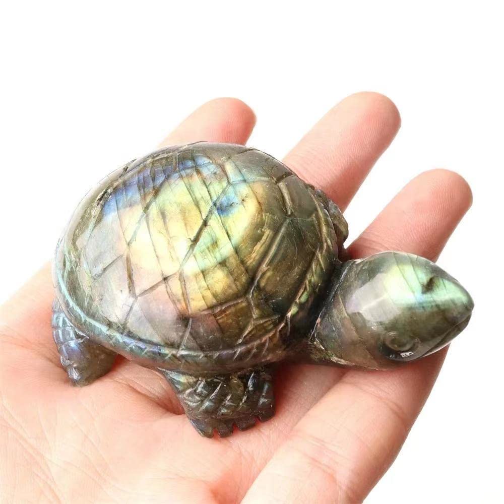 SnamicE Natural crystal rough Wholesale Natural Crystal Craft Hand Carved Turtle Animal Shape Labradorite Carving Statue 2 inches,Random