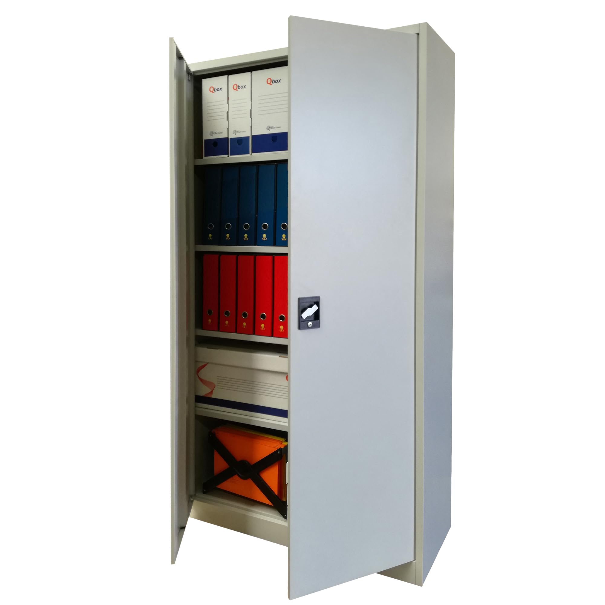 Generico Armadio alto in metallo ad ante battenti - 4 ripiani regolabili - 100x45x200 cm - grigio