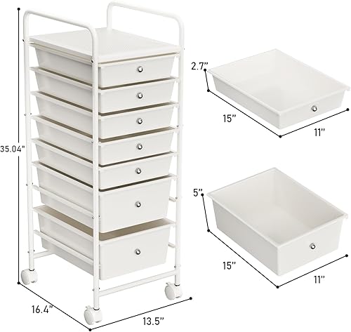 Miniatura 8 de Carrito utilitario de 6 niveles con 6 cajones, carrito utilitario rodante con 2 ruedas giratorias con cerradura, carrito móvil multiusos para
