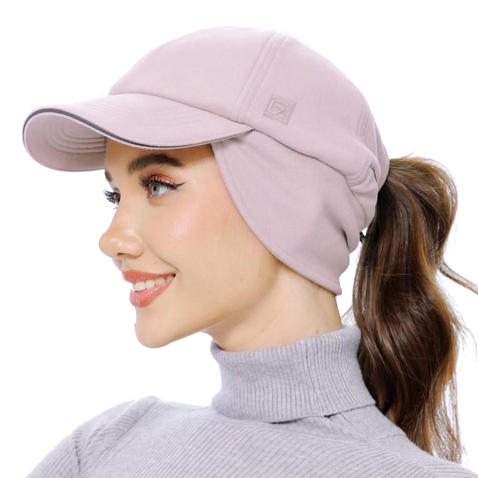 GADIEMKENSD Damen Fleece Ponytail Mütze Reflektierende Wintermütze mit verstellbarem Stirnband und Filp Down Ohrenwärmer