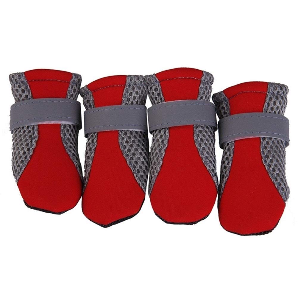 4pcs/lot Breathable Dog Shoes Anti-skid Rain Snow Shoes Warm Reflective Design At Night Pet Boots Paw Protector zhengpingpai (Color : Red, Size : S)