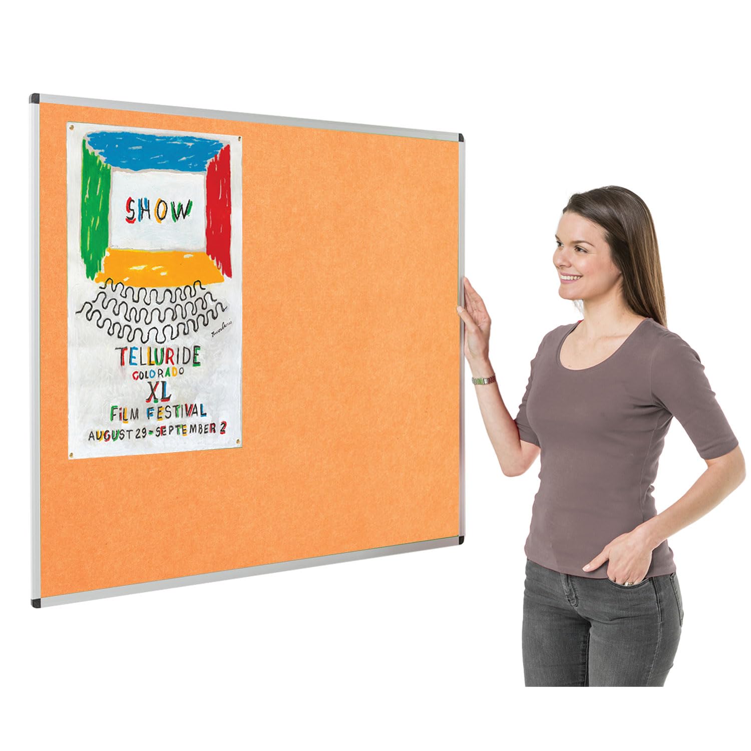 Metroplan Fire-Retardant Aluminium Frame Noticeboard, 120 x 120 cm, Orange Pinboard, Wall-Mounted, 12 Colour Options - Ideal for Office, Classroom, Notice Displays