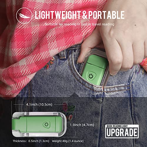 Image of EGWASER Book Light for Reading in Bed, USB Rechargeable Clip on Book Lights, 3 Brightness Adjustable Dimmable Bookmark Light for Eye-Protection, Reading Lamp for Bookworms, Travel (2-Pack Dark Green)