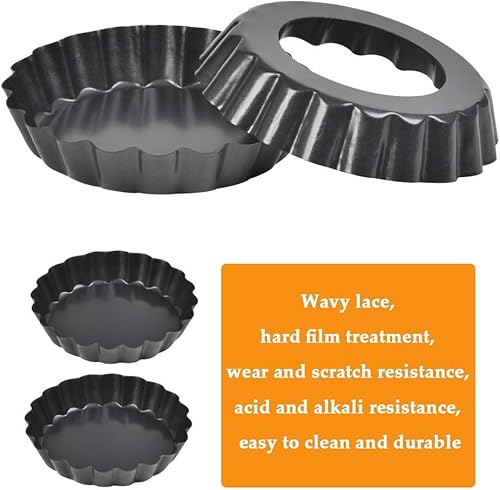 Miniatura 3 de Juego de mini tarta de 4 pulgadas, 6 paquetes de sartén para tartas con parte inferior extraíble, sartén antiadherente de acero al carbono, sartenes