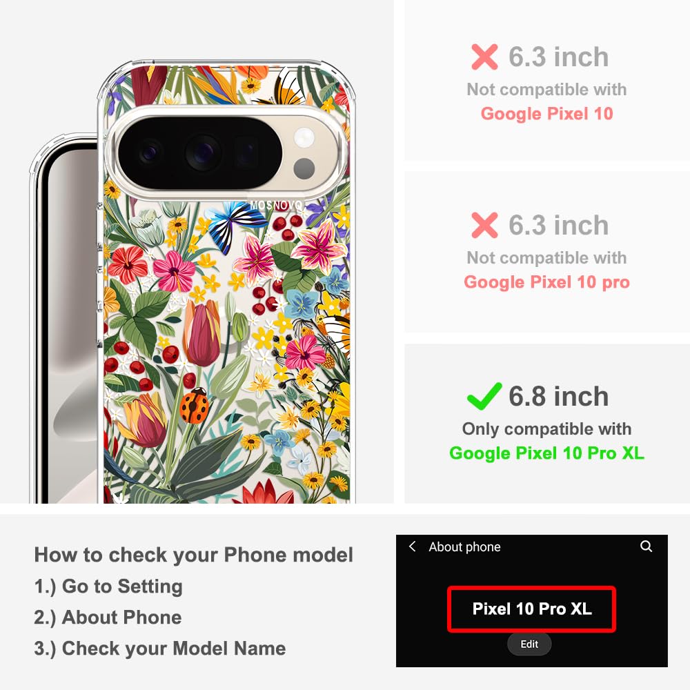 MOSNOVO Case for Google Pixel 10 & Pixel 10 Pro, [Buffertech 6.6ft Military-Grade Drop Protection] [Anti Peel Off Tech] Clear TPU Bumper Phone Case Cover Design - Cute Cherry — view 628